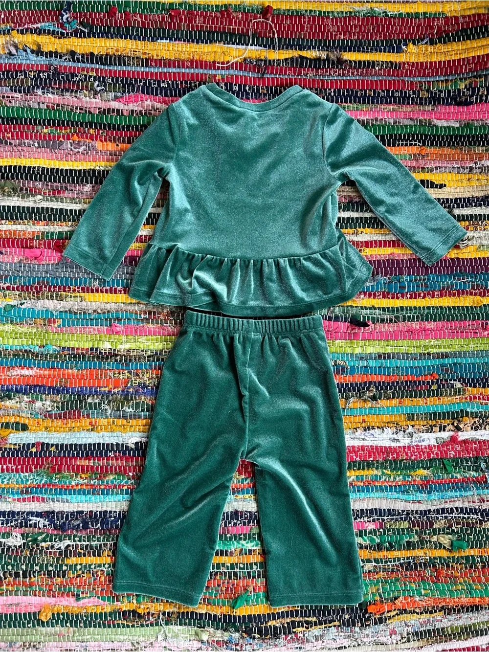 Old Navy Velvet Emerald Green Peplum Two-Piece Set 6-12 MOS